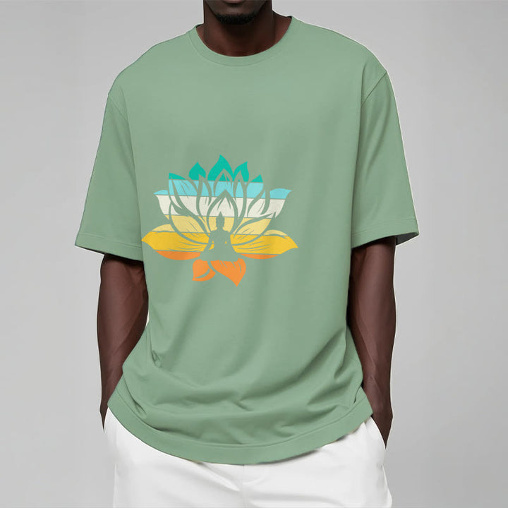 Buddha Stones Gradient-colored Lotus Flower Buddha Meditation Cotton Tee T-shirt - image 15