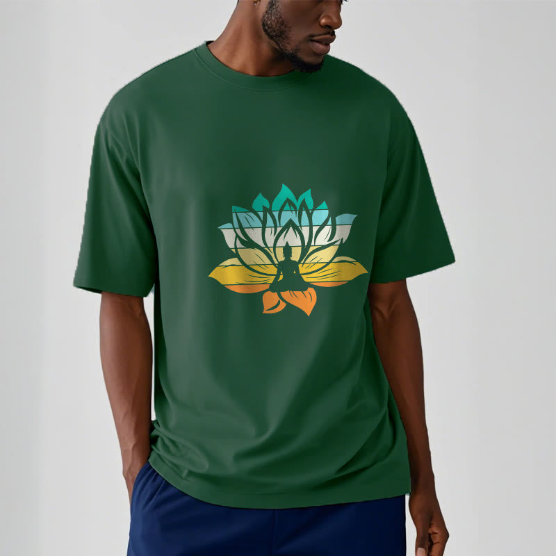 Buddha Stones Gradient-colored Lotus Flower Buddha Meditation Cotton Tee T-shirt - image 11