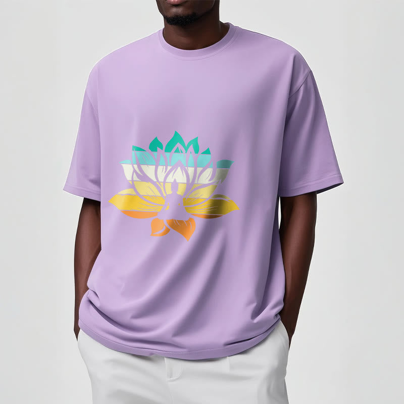 Buddha Stones Gradient-colored Lotus Flower Buddha Meditation Cotton Tee T-shirt - image 17
