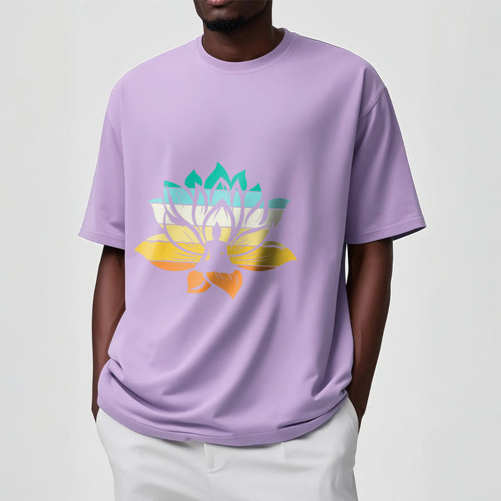 Buddha Stones Gradient-colored Lotus Flower Buddha Meditation Cotton Tee T-shirt - image 17