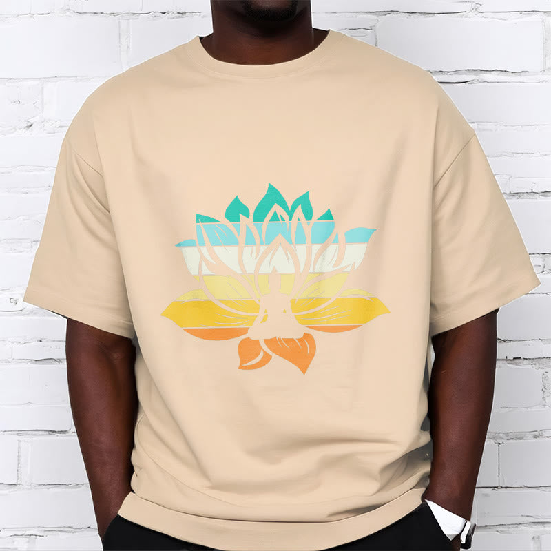Buddha Stones Gradient-colored Lotus Flower Buddha Meditation Cotton Tee T-shirt - image 9