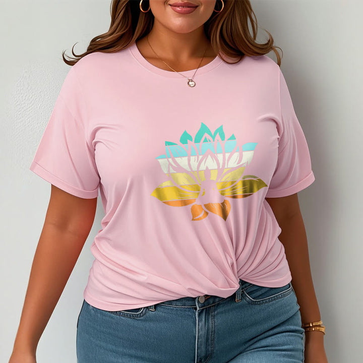 Buddha Stones Gradient-colored Lotus Flower Buddha Meditation Cotton Tee T-shirt - image 13