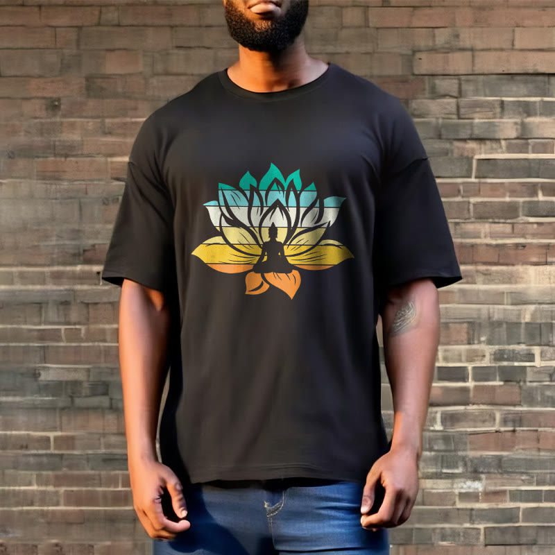 Buddha Stones Gradient-colored Lotus Flower Buddha Meditation Cotton Tee T-shirt - image 3