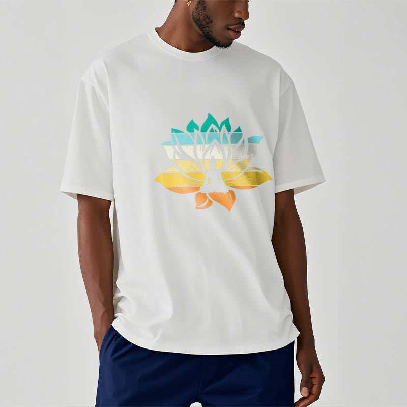 Buddha Stones Gradient-colored Lotus Flower Buddha Meditation Cotton Tee T-shirt - image 6