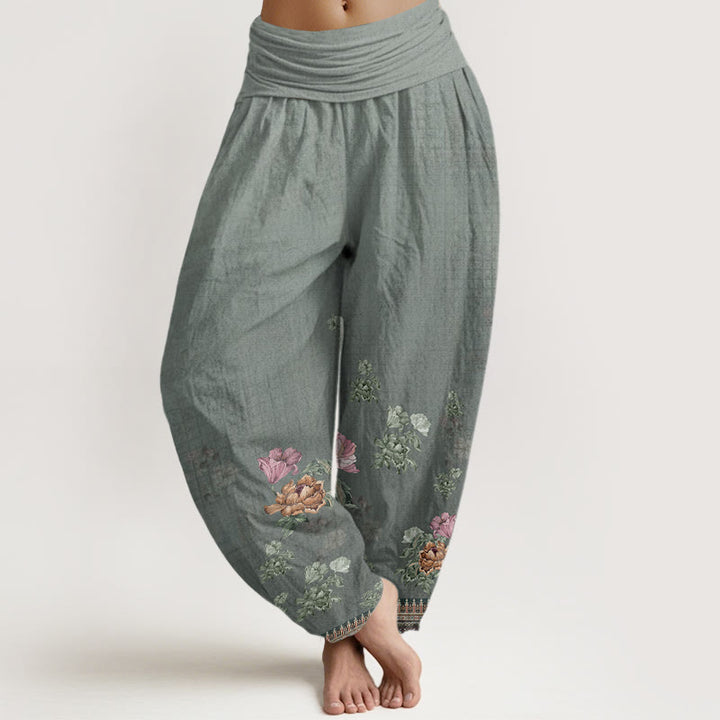 Buddha Stones Casual Plant Peony Petals Pattern Women's Elastic Waist Harem Pants - DarkGray - US22,UK/AU26,EU54 (6XL) - image 4