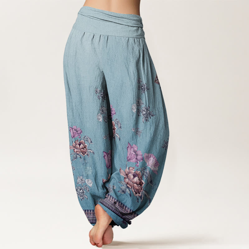 Buddha Stones Casual Plant Peony Petals Pattern Women's Elastic Waist Harem Pants - image 9