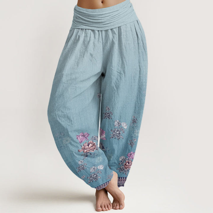 Buddha Stones Casual Plant Peony Petals Pattern Women's Elastic Waist Harem Pants - LightSkyBlue - US22,UK/AU26,EU54 (6XL) - image 7
