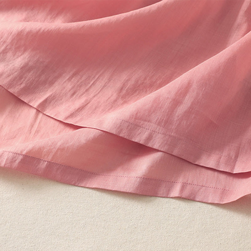 Buddha Stones Summer Short Sleeve Pleats Lace-up Cotton Linen Women's Midi Dress With Pockets - image 8