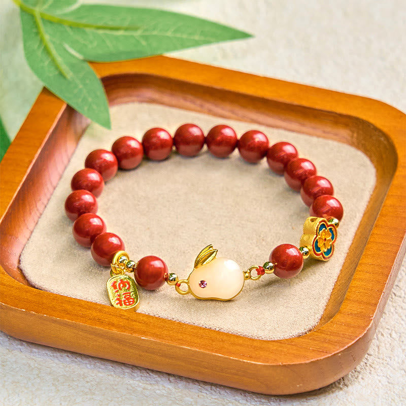 Buddha Stones Cinnabar Cute Rabbit Bunny Fu Character Calm Bracelet - image 7