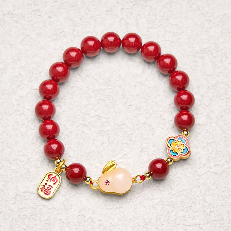 Buddha Stones Cinnabar Cute Rabbit Bunny Fu Character Calm Bracelet - image 10