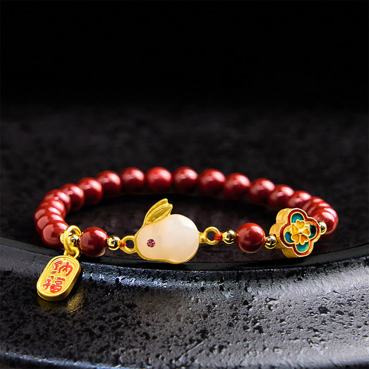 Buddha Stones Cinnabar Cute Rabbit Bunny Fu Character Calm Bracelet - 6mm Cinnabar(Wrist Circumference 14-16cm) - image 0