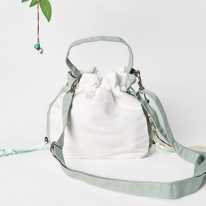 Buddha Stones Embroidered Green Pear Blossom Canvas Tote Crossbody Bag Shoulder Bag Handbag - image 3