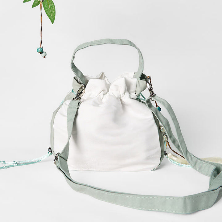 Buddha Stones Embroidered Green Pear Blossom Canvas Tote Crossbody Bag Shoulder Bag Handbag - image 3