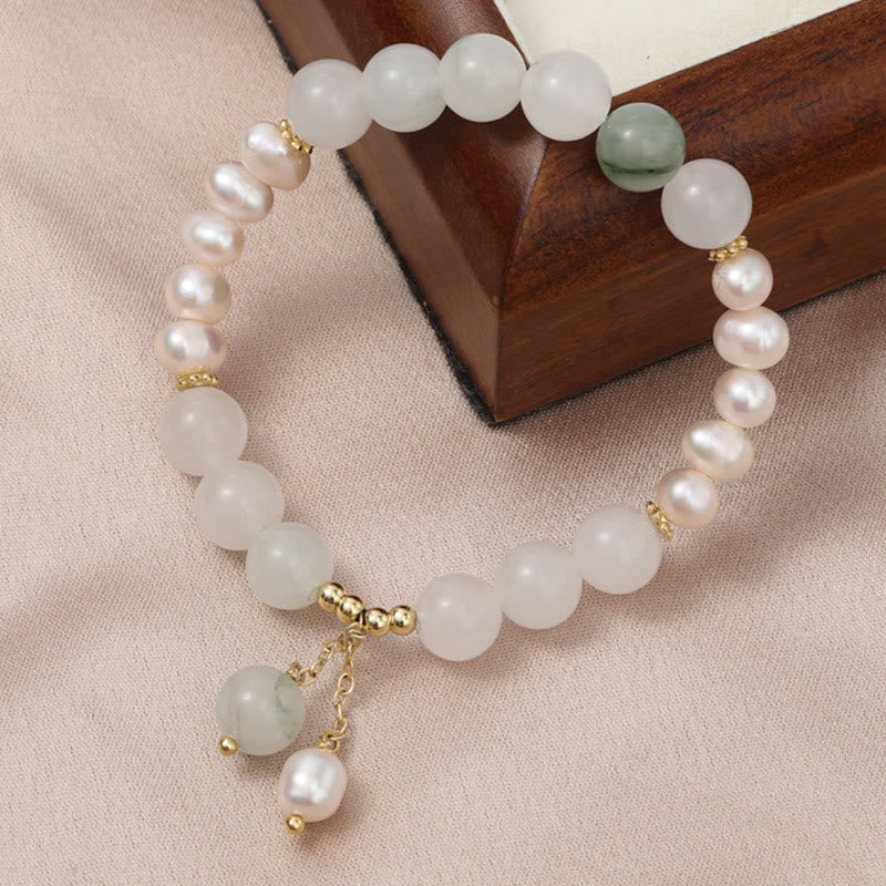 Buddha Stones Tianshan Jade Pearl Abundance Bracelet - Tianshan jade & Pearl (Wrist Circumference: 5.5-5.9in(14-15cm)) - image 0
