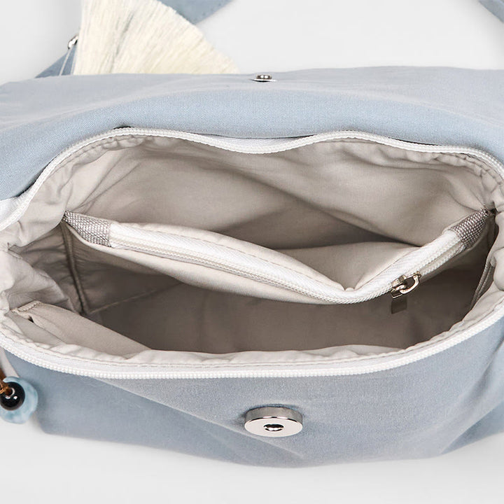 Buddha Stones Plain Embroidered LightBlue Epiphyllum Cotton Linen Crossbody Bag Shoulder Bag - image 5