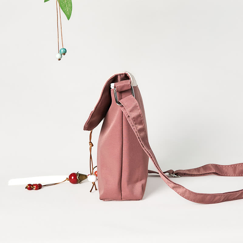 Buddha Stones Plain Brown Embroidered Plum Bossom Cotton Linen Crossbody Bag Shoulder Bag - image 4