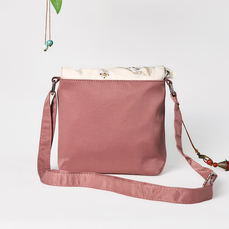 Buddha Stones Plain Brown Embroidered Plum Bossom Cotton Linen Crossbody Bag Shoulder Bag - image 2