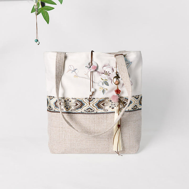 Buddha Stones Magnolia Embroidery Canvas Polyester Shoulder Bag - image 2