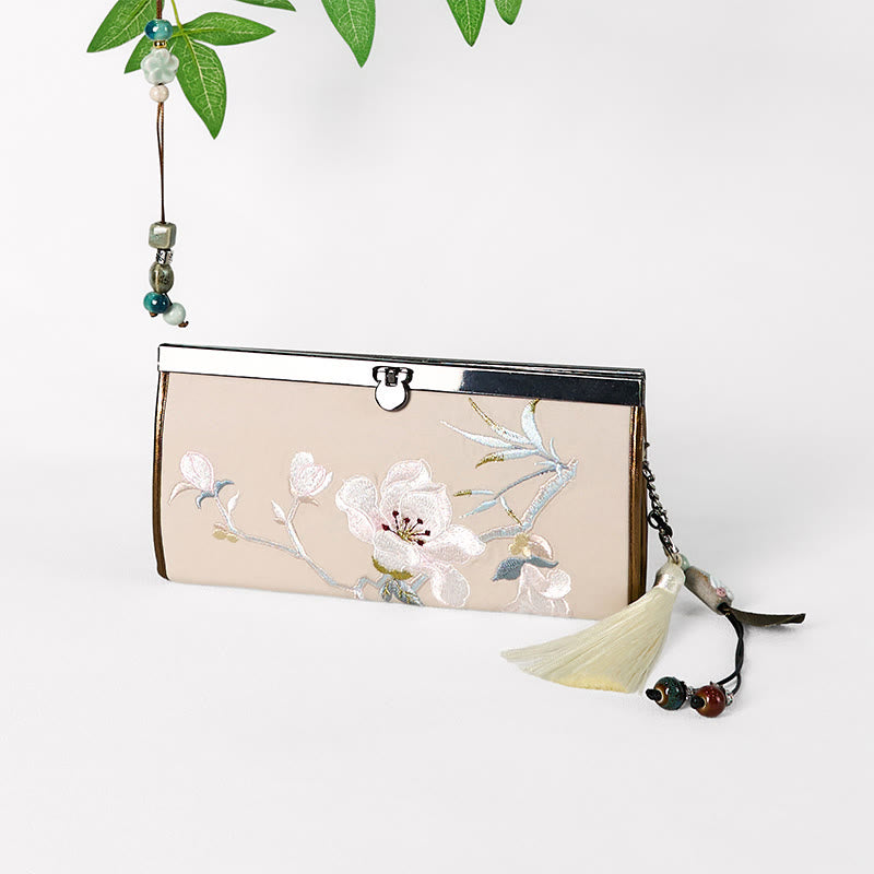 Buddha Stones Magnolia Flower Double-sided Embroidery Large Capacity Cash Holder Wallet Shopping Purse - image 3