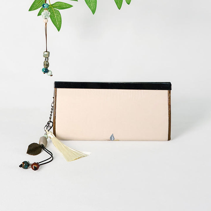 Buddha Stones Magnolia Flower Double-sided Embroidery Large Capacity Cash Holder Wallet Shopping Purse - image 1