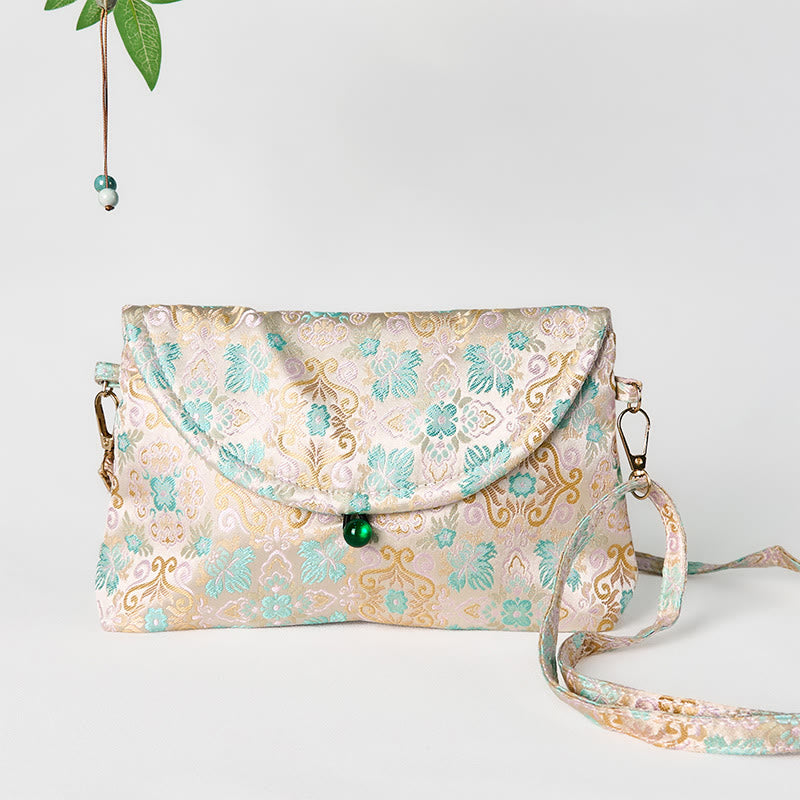 Buddha Stones Retro Flowers Pattern Polyester Cotton Embroidery Crossbody Bag Hangbags - Beige-12.5*19*4.5cm - image 0
