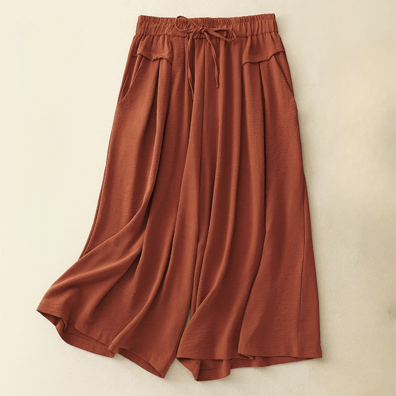 Buddha Stones Causal Ethnic Simple Drawstring Design Women's Wide Leg Cropped Pants With Pockets - Chocolate - US8-10,UK/AU12-14,EU40-42 (2XL) - image 13