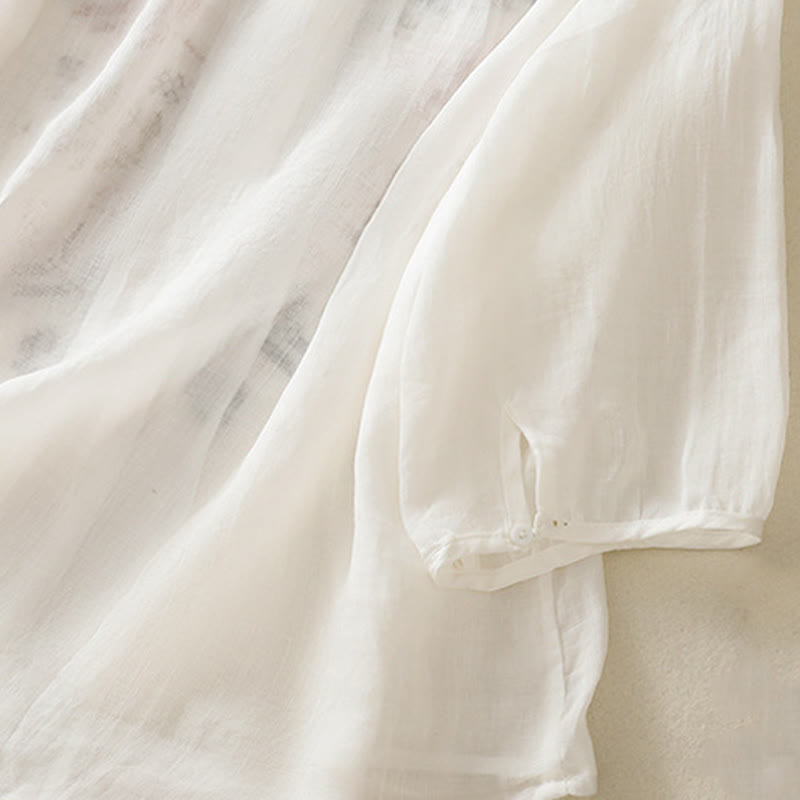 Buddha Stones Casual Artistic Embroidery Leaves Pattern Women's Cotton Linen Three Quarter Sleeve Shirt Cardigan - image 19