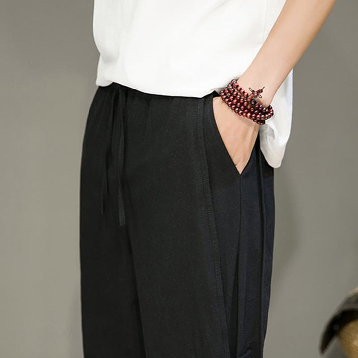 Buddha Stones Summer Vintage Drawstring Chinese Frog-Button Design Men's Cotton Linen Harem Pants With Pockets - image 16