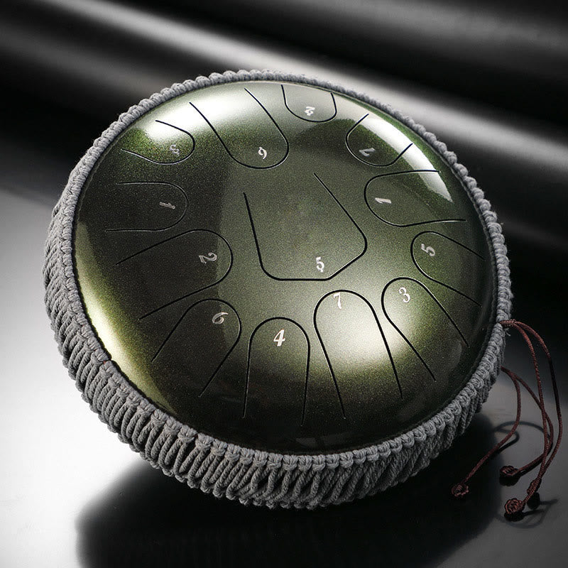 Buddha Stones Steel Tongue Drum Sound Healing Meditation Drum Kit 13 Note 12 Inch Percussion Instrument - Dark Green 12 IN - image 9