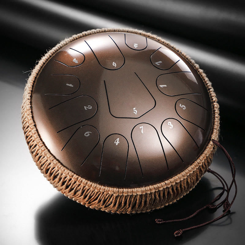 Buddha Stones Steel Tongue Drum Sound Healing Meditation Drum Kit 13 Note 12 Inch Percussion Instrument - Brown 12 IN - image 8