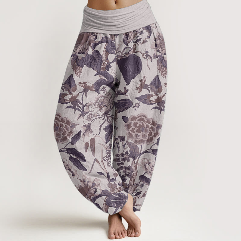 Buddha Stones Pure Cotton Lotus Leaf Peony Pattern Women's Elastic Waist Harem Pants - Thistle - US22,UK/AU26,EU54 (6XL) - image 5