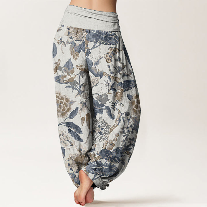Buddha Stones Pure Cotton Lotus Leaf Peony Pattern Women's Elastic Waist Harem Pants - image 2