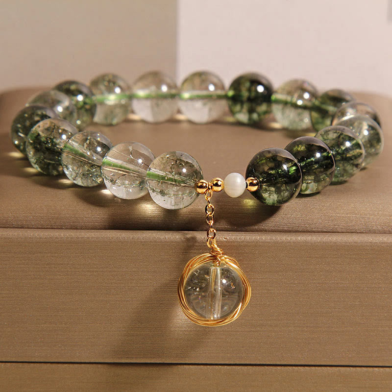 Buddha Stones Natural Green Phantom Crystal Lucky Bracelet - Green Phantom(Wrist Circumference 14-16cm) - image 0