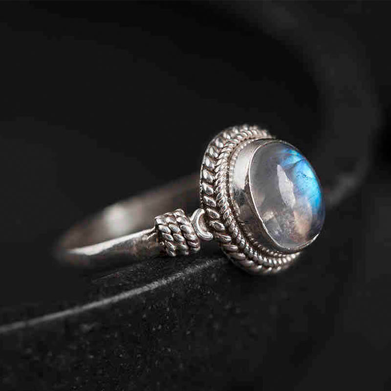 Buddha Stones 925 Sterling Silver Natural Moonstone Positive Ring - Style One US5-US15(Adjustable) - image 1