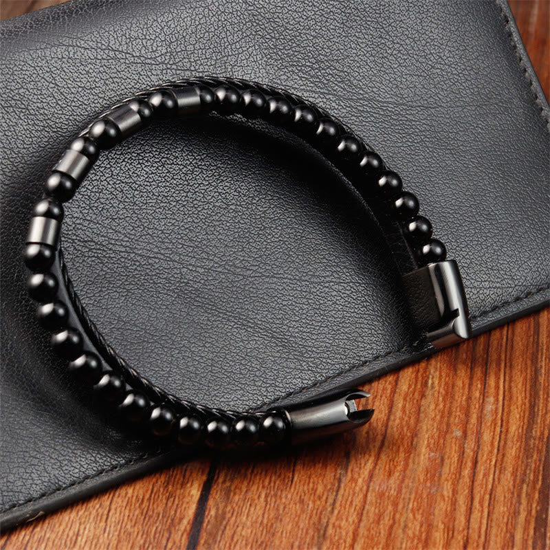 Buddha Stones Frosted Stone Multi-layer Leather Titanium Steel Balance Buckle Bracelet - image 3