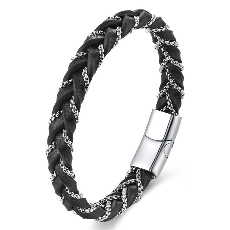 Buddha Stones Simple Design Titanium Steel Calm Braided Leather Buckle Bracelet - image 10