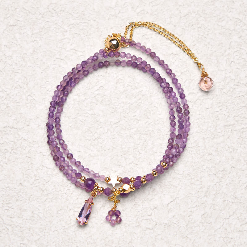 Buddha Stones Natural Amethyst Water Drop Star Meditation Triple Wrap Bracelet - image 2