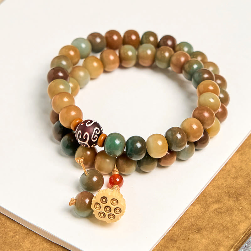 Buddha Stones Colorful Bodhi Seed Lotus Pod Charm Peace Double Wrap Bracelet - image 1