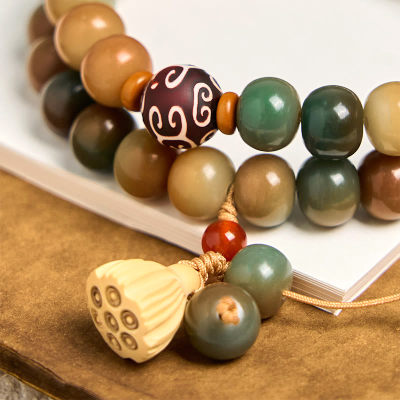 Buddha Stones Colorful Bodhi Seed Lotus Pod Charm Peace Double Wrap Bracelet - image 2