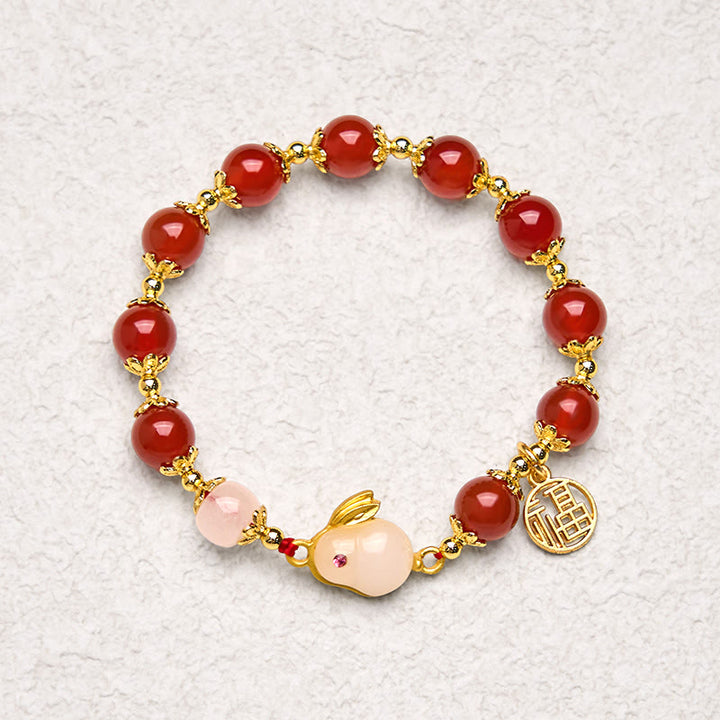 Buddha Stones Red Agate Chalcedony Rabbit Fu Character Confidence Bracelet - image 5
