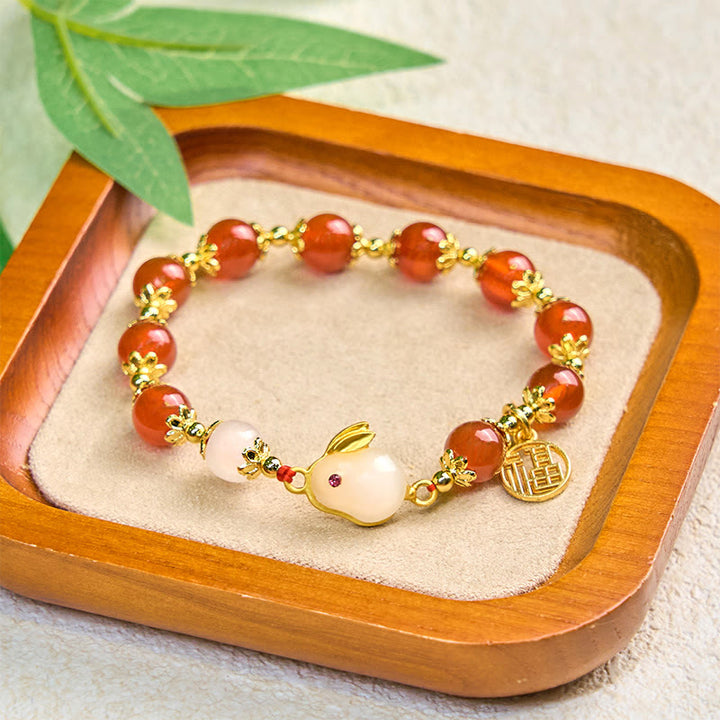 Buddha Stones Red Agate Chalcedony Rabbit Fu Character Confidence Bracelet - image 4
