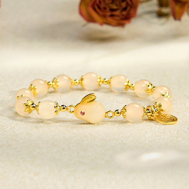 Buddha Stones Red Agate Chalcedony Rabbit Fu Character Confidence Bracelet - image 8