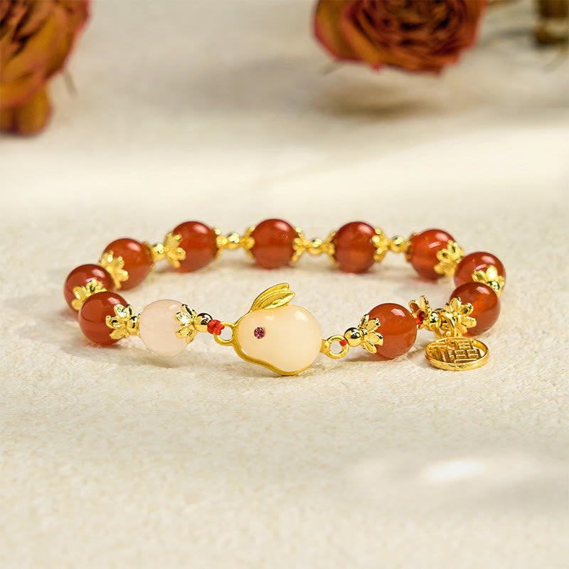 Buddha Stones Red Agate Chalcedony Rabbit Fu Character Confidence Bracelet - image 1