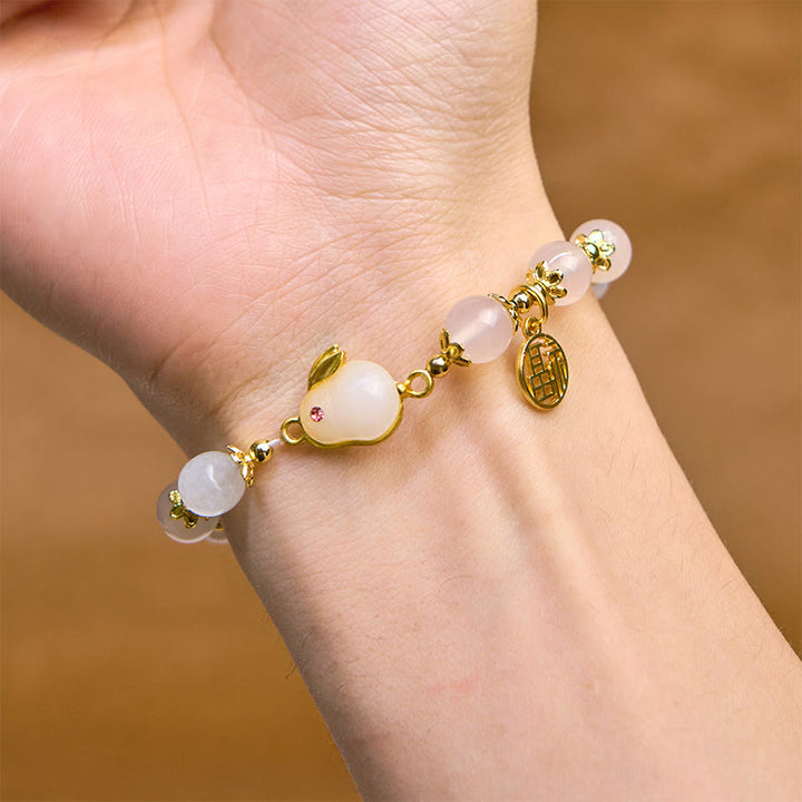 Buddha Stones Red Agate Chalcedony Rabbit Fu Character Confidence Bracelet - image 10