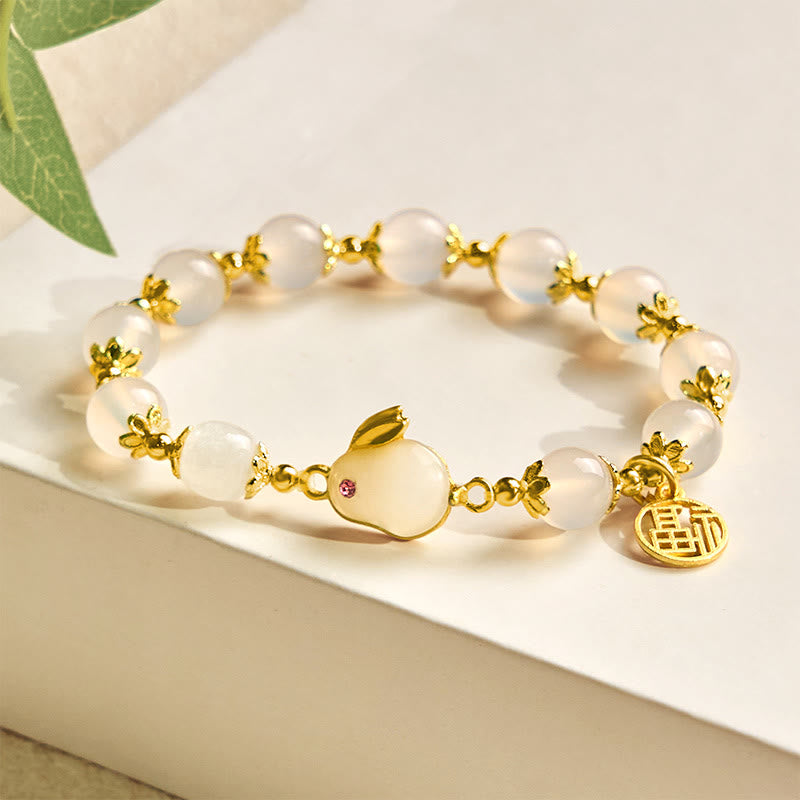 Buddha Stones Red Agate Chalcedony Rabbit Fu Character Confidence Bracelet - image 9