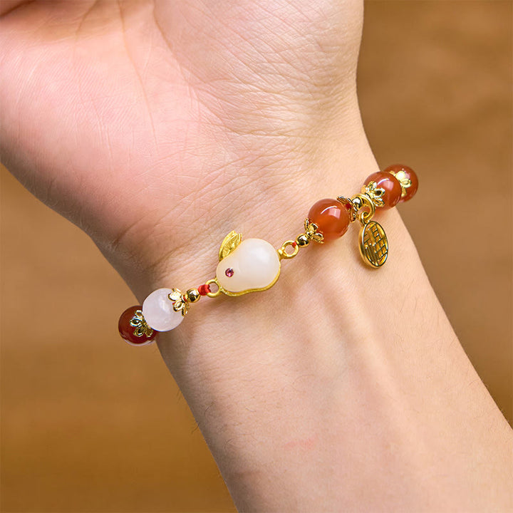 Buddha Stones Red Agate Chalcedony Rabbit Fu Character Confidence Bracelet - image 3