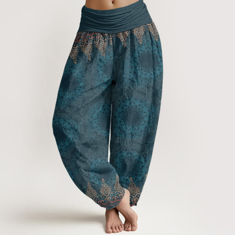 Buddha Stones Pure Cotton Triangular Mandala Patterns Women's Elastic Waist Harem Pants - DarkCyan - US22,UK/AU26,EU54 (6XL) - image 0
