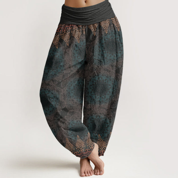 Buddha Stones Pure Cotton Triangular Mandala Patterns Women's Elastic Waist Harem Pants - DimGray - US22,UK/AU26,EU54 (6XL) - image 5