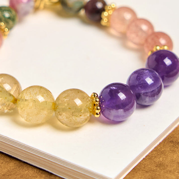 Buddha Stones Natural Strawberry Quartz Amethyst Citrine Beads Love Key Chain Hanging Decoration - image 4