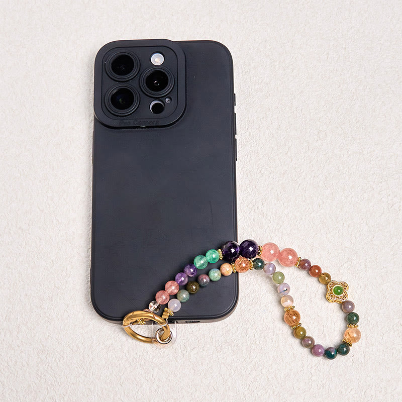 Buddha Stones Natural Tourmaline Strawberry Quartz Amethyst Positive Key Chain Phone Hanging Decoration - image 3